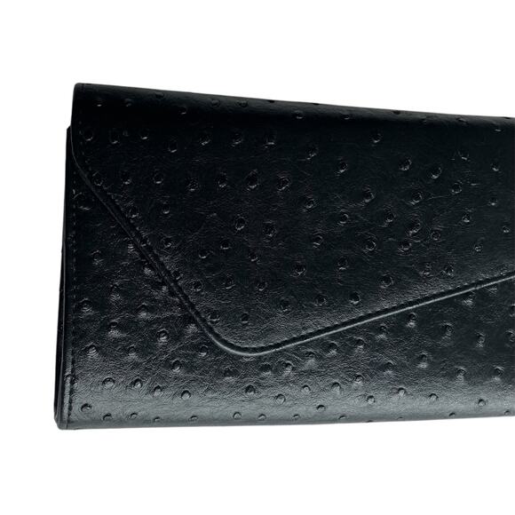 Ostrich Flap Envelope Bag Black Textured Vegan Leather Chain Strap Multiway - Picture 14 of 16